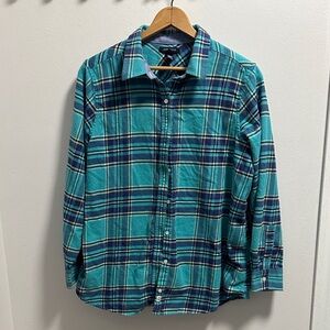 Lands' End Blue and Green Plaid Button Down Shirt